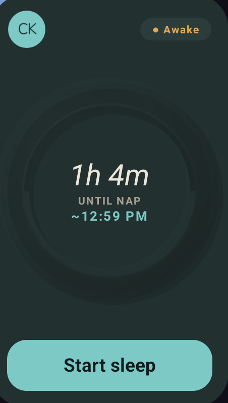 The real Logi Tot home-screen widget counting down to the next nap